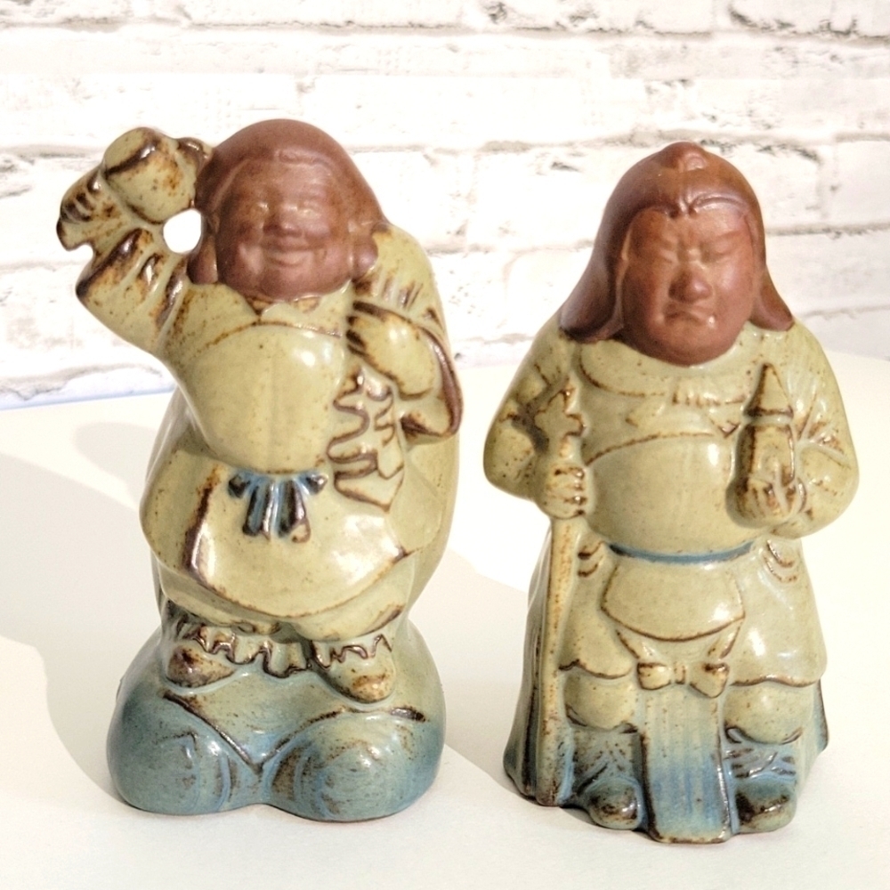 Vintage Set of (2) Japanese Immortal Porcelain Figurines, Made In Japan, Redware